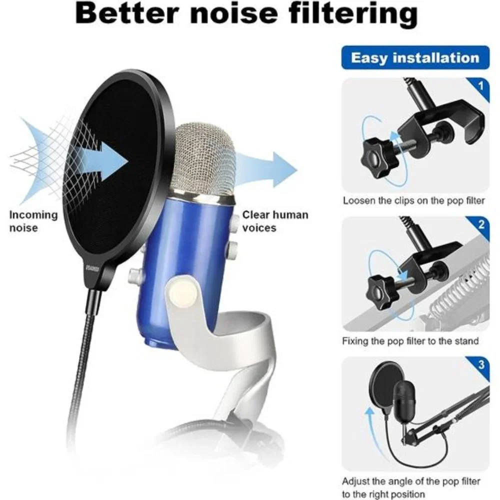 Professional Microphone Pop Filter Mask Shield For Blue Yeti and Any Other